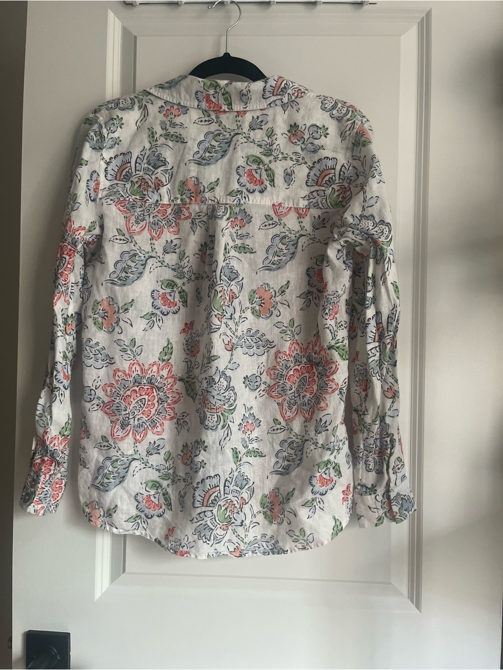 Martha Stewart White Linen Blouse with Coral, Blue and Green Floral Print Smal - Picture 3 of 3